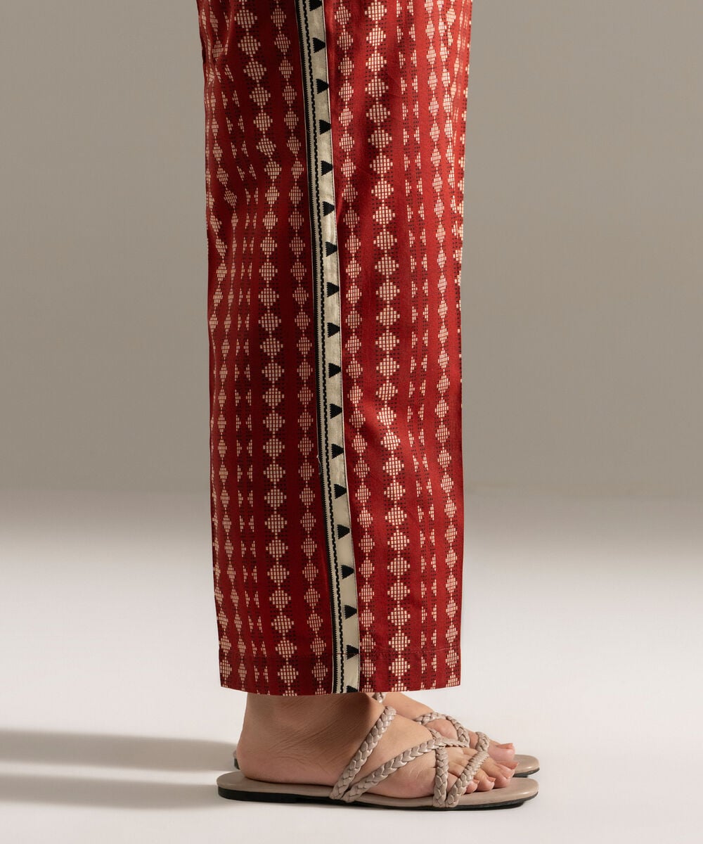 Women's RTW Cambric Printed Maroon Straight Pants