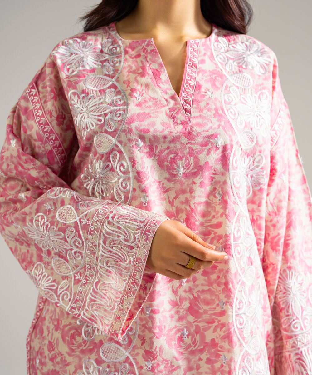 Women's RTW Dobby Embroidered Pink 3 Piece Suit