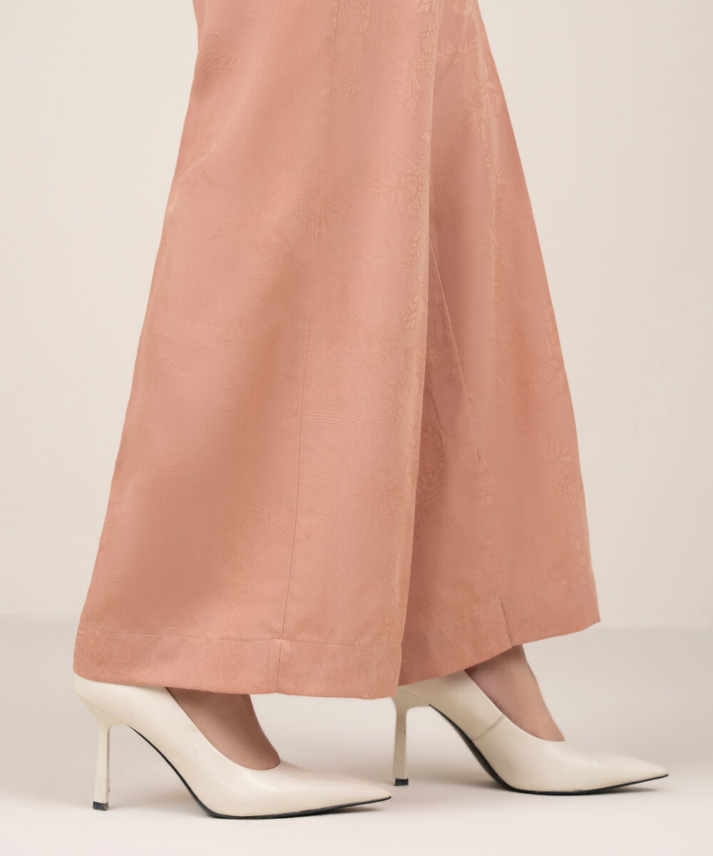 Women's RTW Self Jacquard Leno Solid Pink Culottes