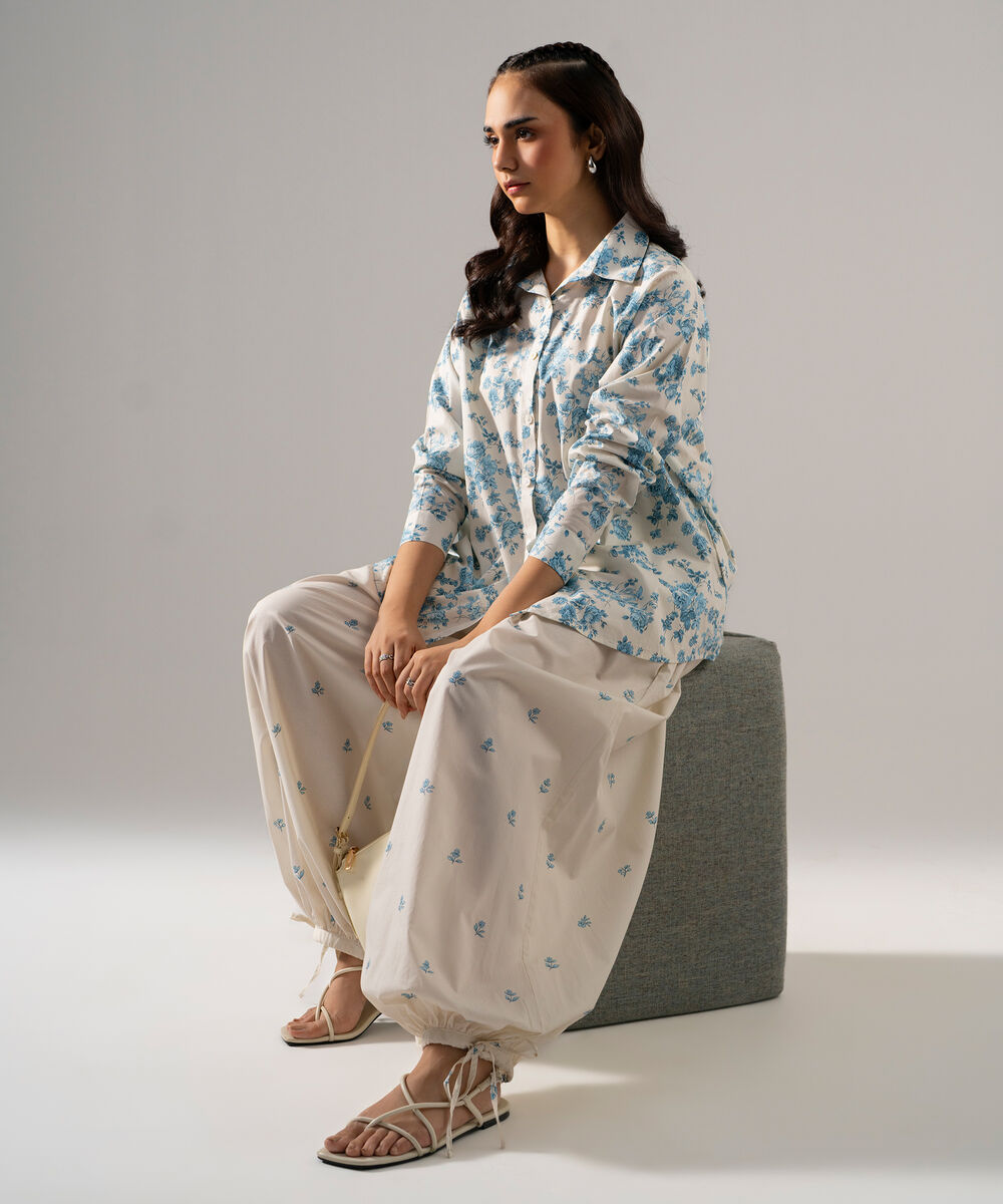 Women's RTW Poplin Printed White Top