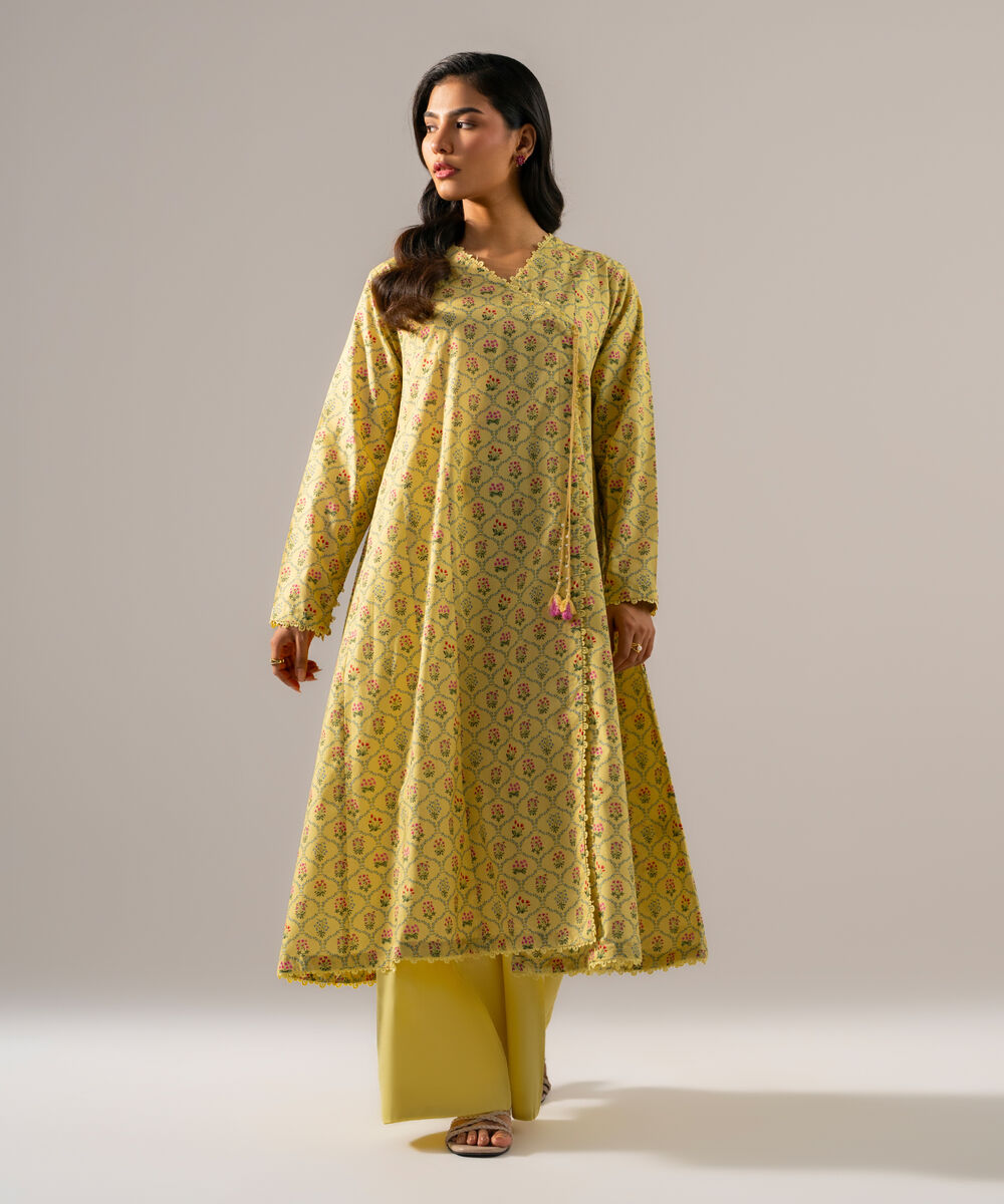 Women's RTW Regular Khaddar Printed Pale Yellow Shirt and Trousers