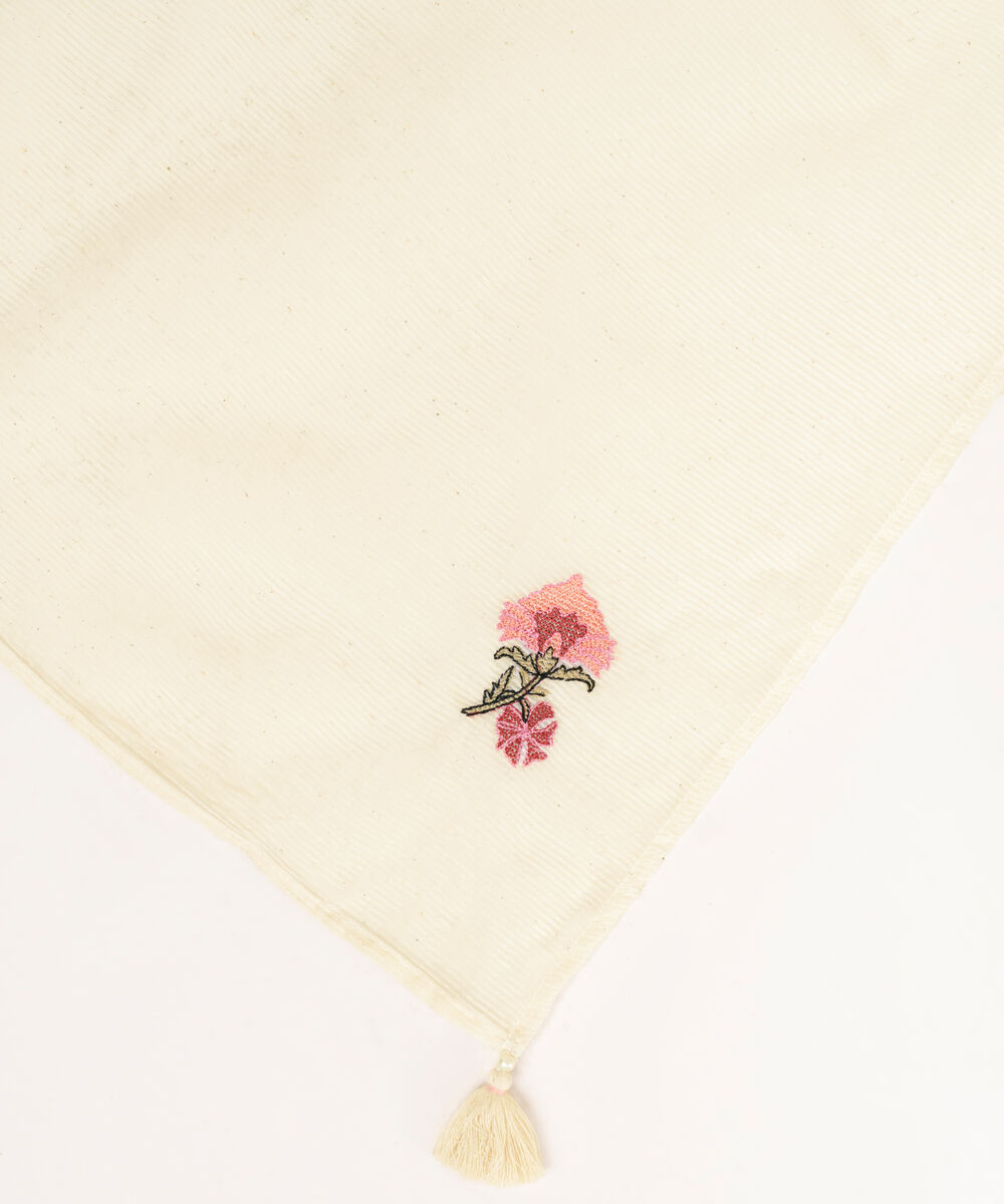 Blended Textured Karandi Off White Embroidered Dupatta