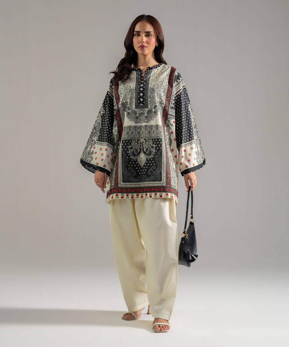 Women's RTW Lawn Printed Off White 2 Piece Suit