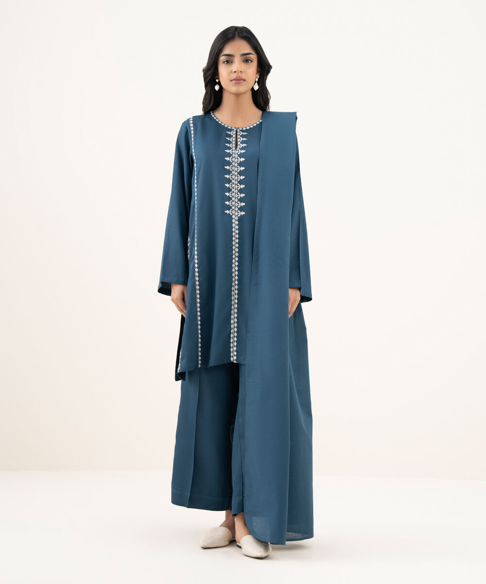 Light Khaddar Solid Blue Dupatta