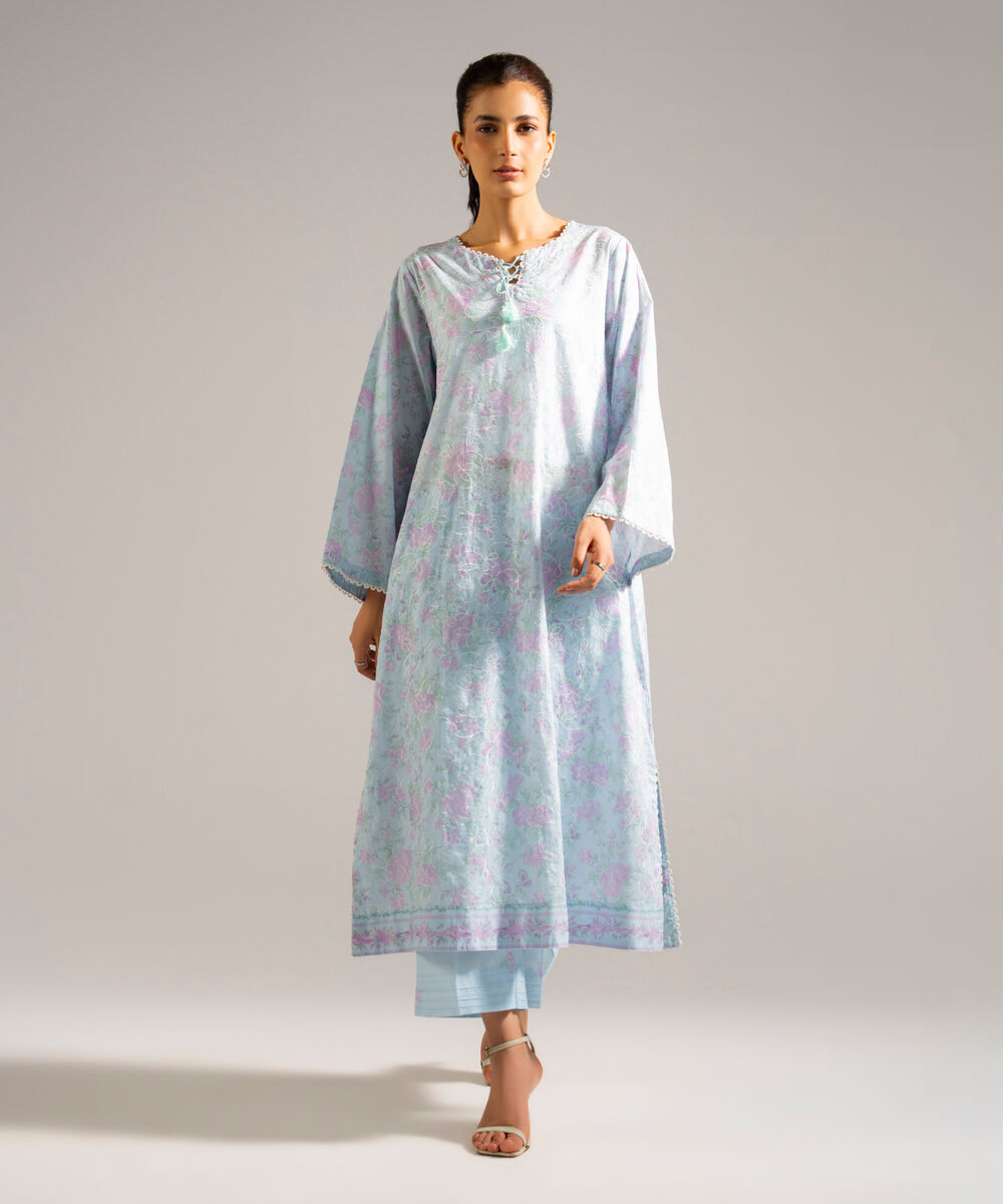 Women's RTW Lawn Embroidered Blue 2 Piece Suit