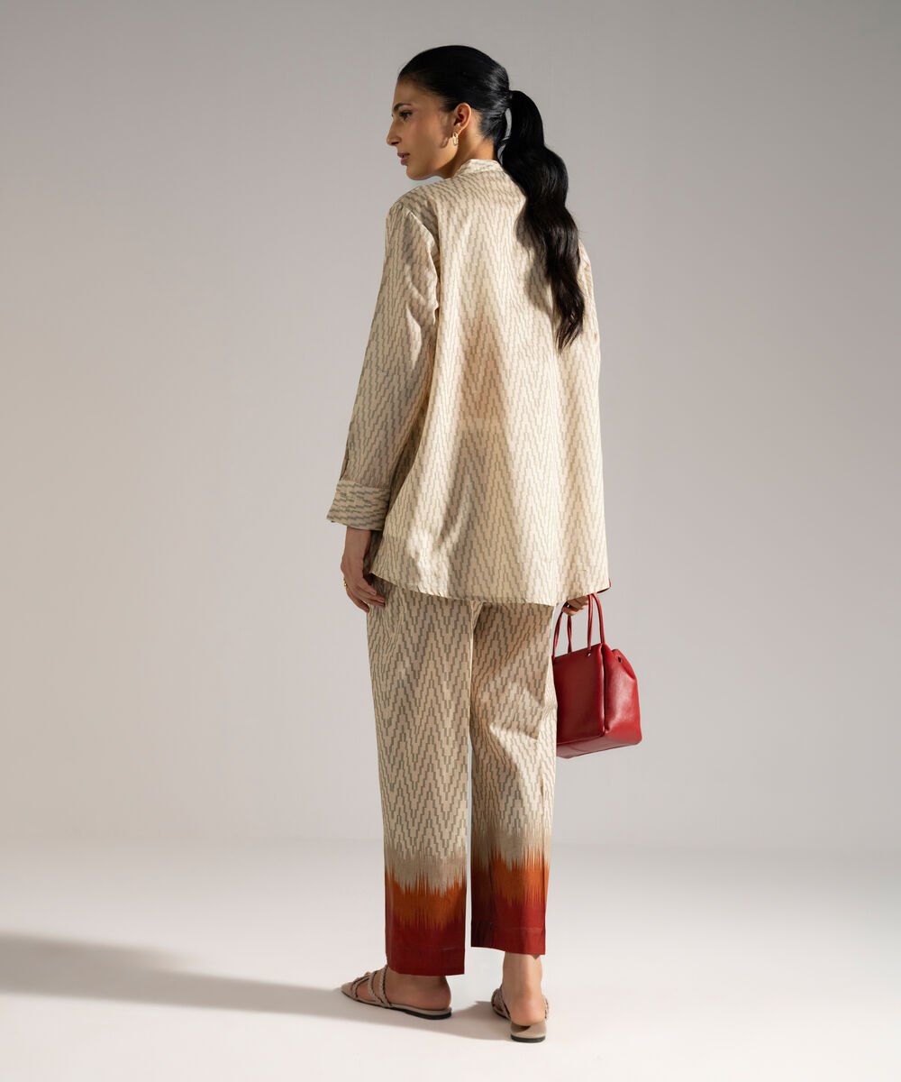 Women's RTW Lawn Printed Beige Straight Shirt
