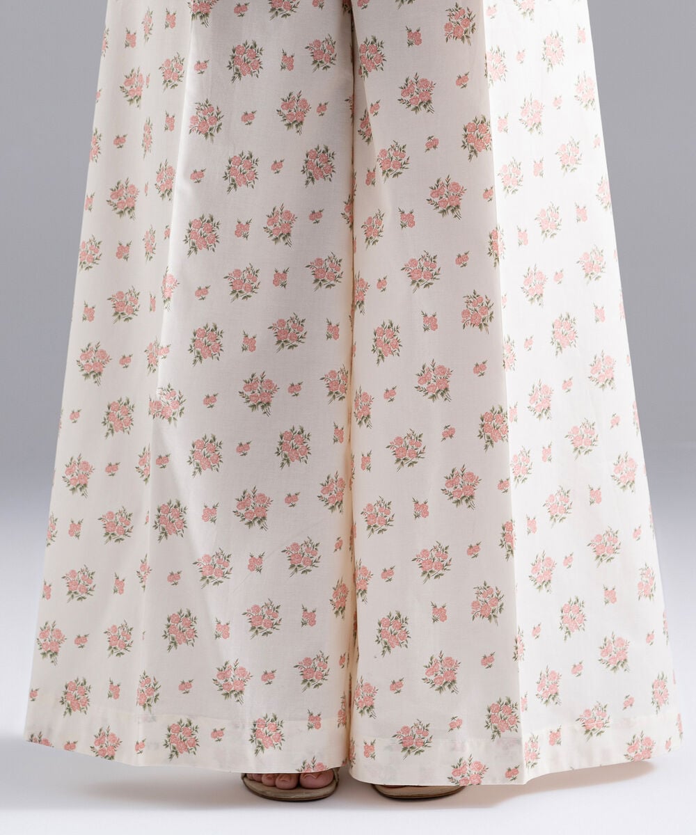 Women's RTW Cambric Printed Off White Flared Pants