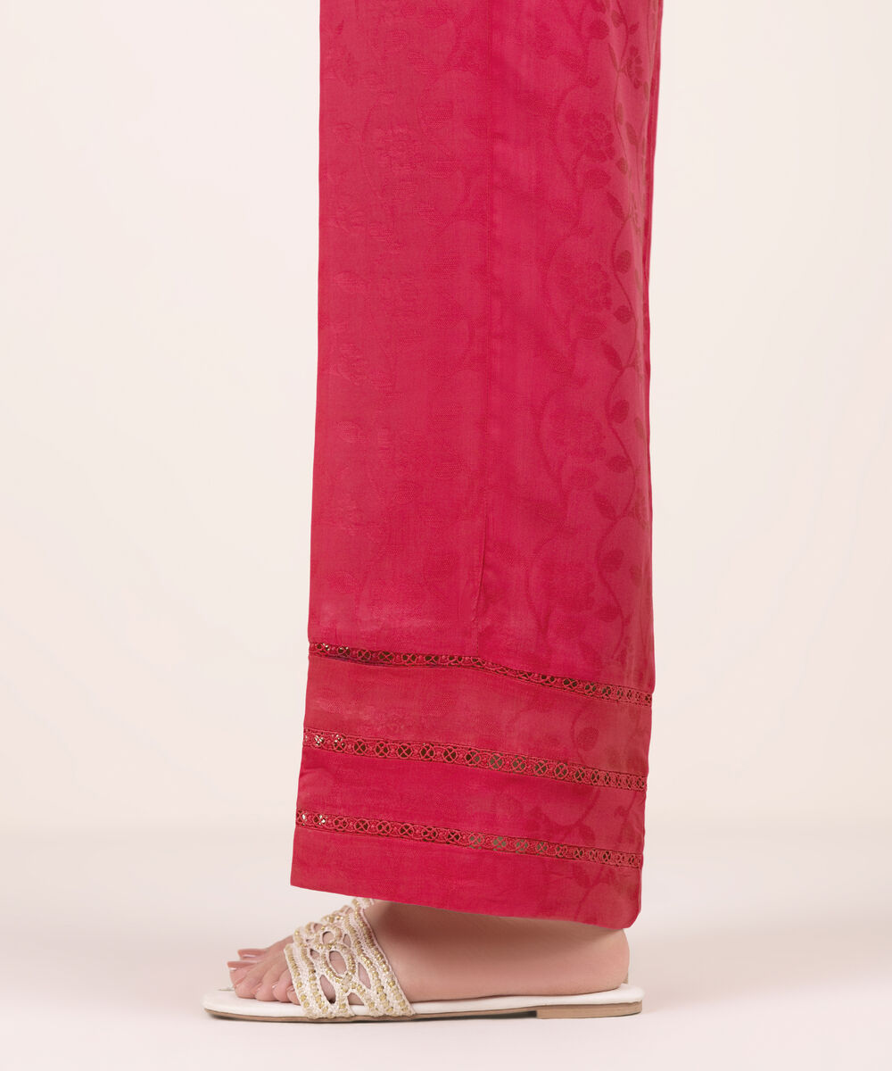 Women's RTW Arabic Self Jacquard Solid Pink Straight Pants