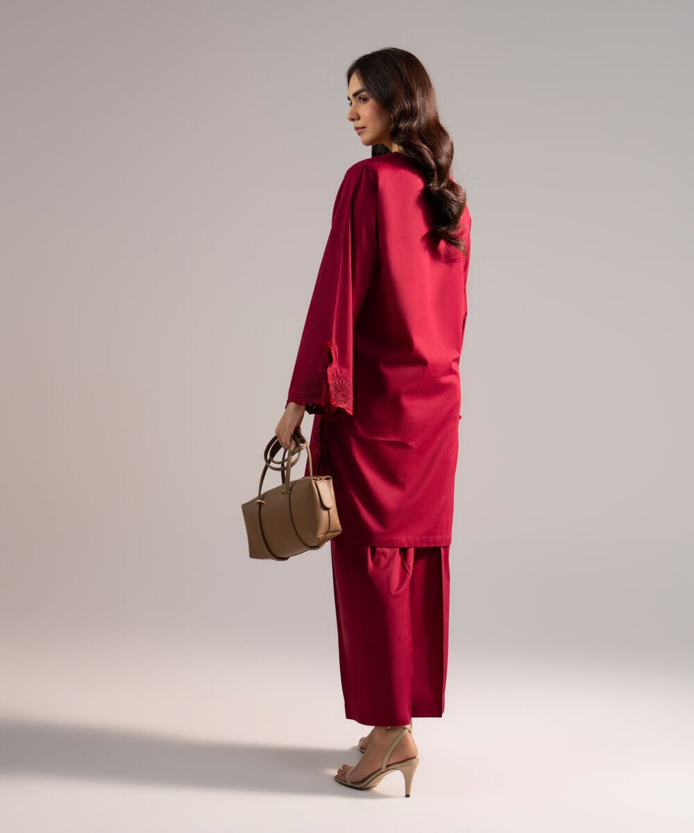 Women's RTW Cross Hatch Solid Maroon Straight Shirt
