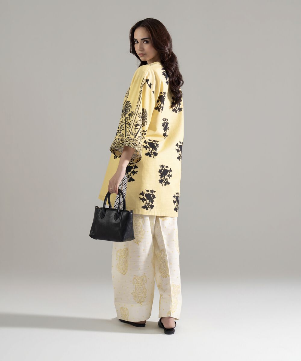 Women's RTW Khaddar Printed Butter Yellow Boxy Shirt