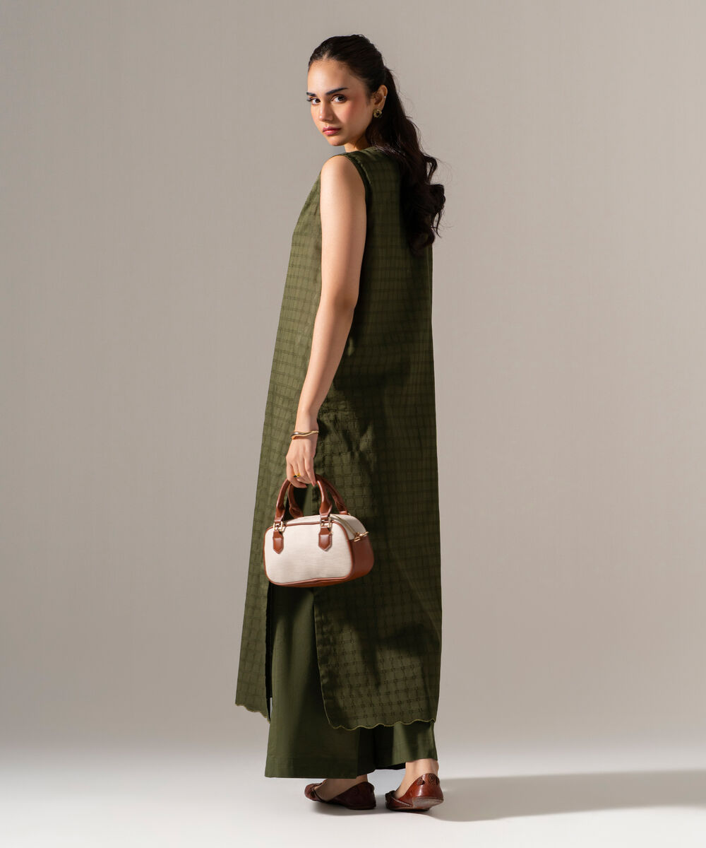 Women's RTW 3D dobby Solid Green Straight Shirt