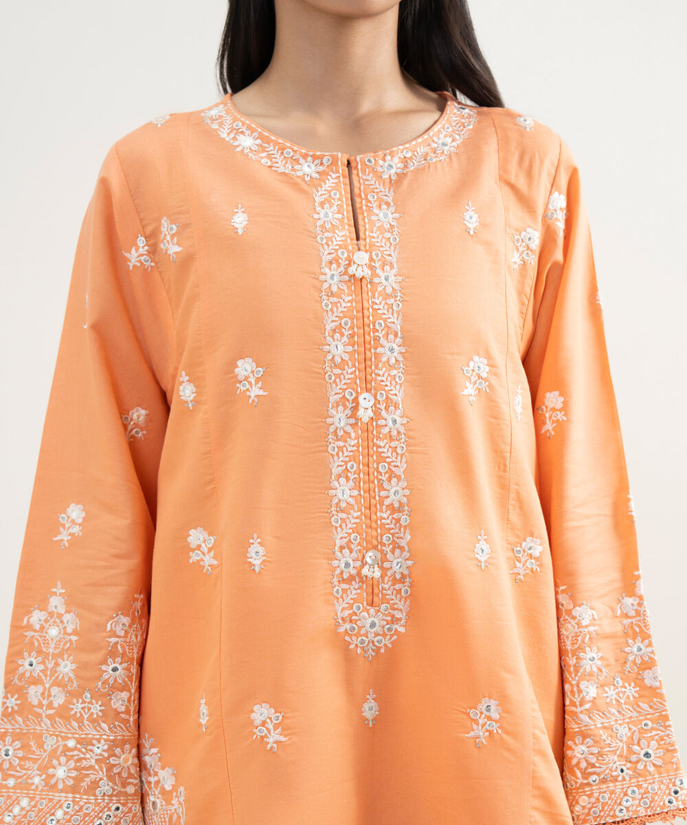 Women's RTW Zari Lawn Embroidered Cream White 3 Piece Suit