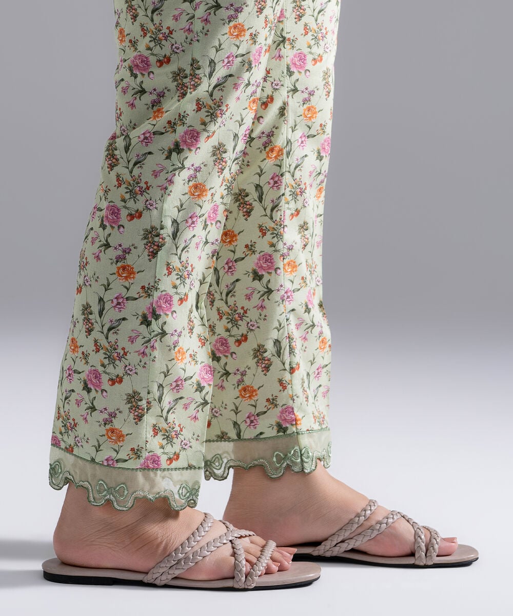 Women's RTW Cambric Embroidered Green Straight Pants