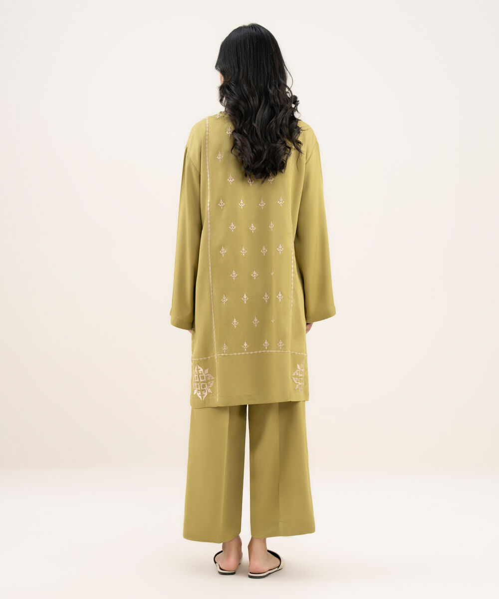 Women's RTW Bedford Embroidered Straight Olive Green Shirt