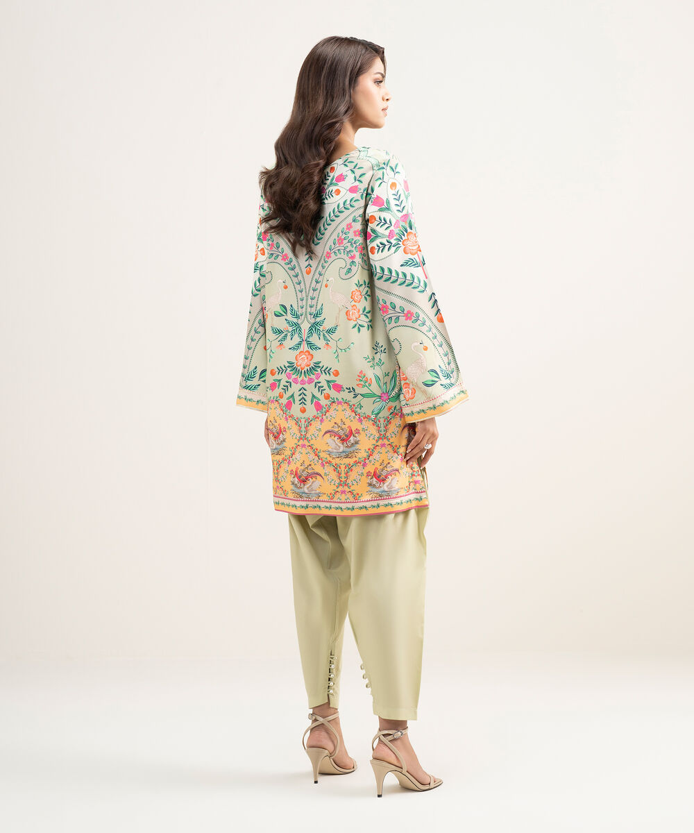 Women's RTW Premium Visocose Satin Embroidered Green Straight Shirt