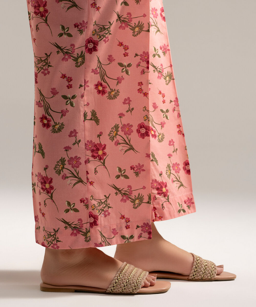 Women's RTW Cambric Printed Pink Straight Pants