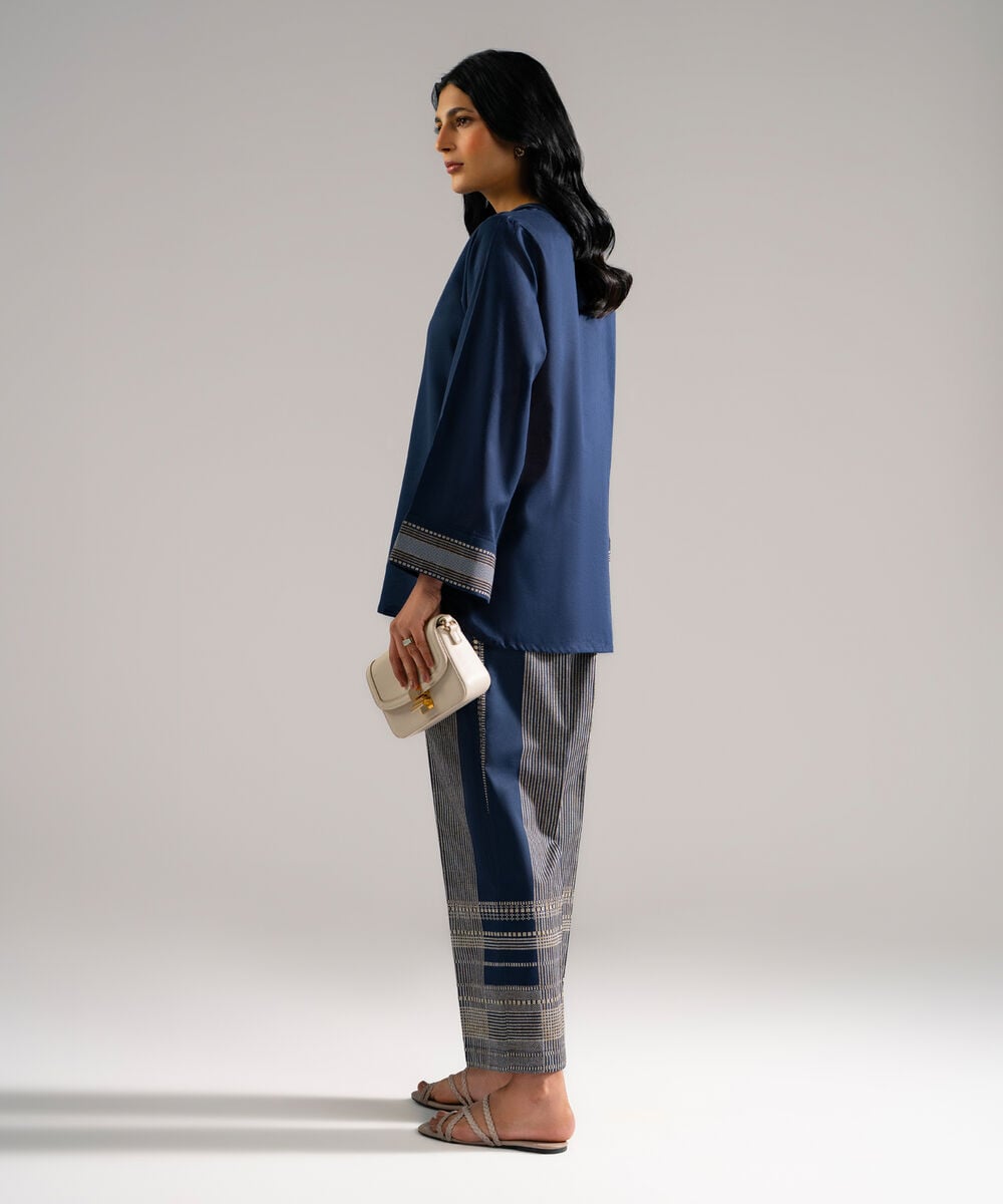 Women's RTW Lawn Solid Dark Blue Straight Shirt