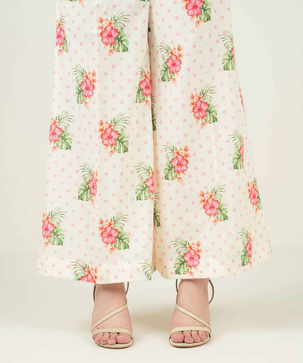 Women's RTW Cambric Printed Off White Flared Pants