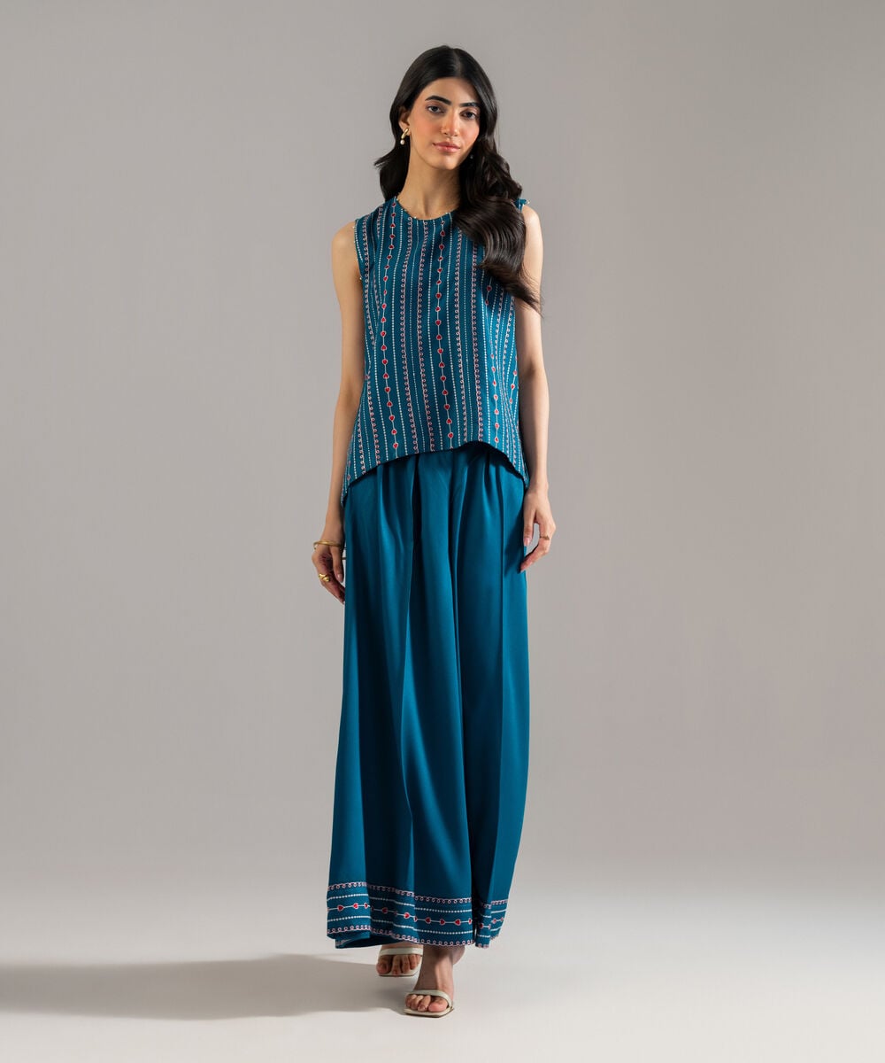 Women's RTW Bedford Solid Embroidered Teal Straight Shirt