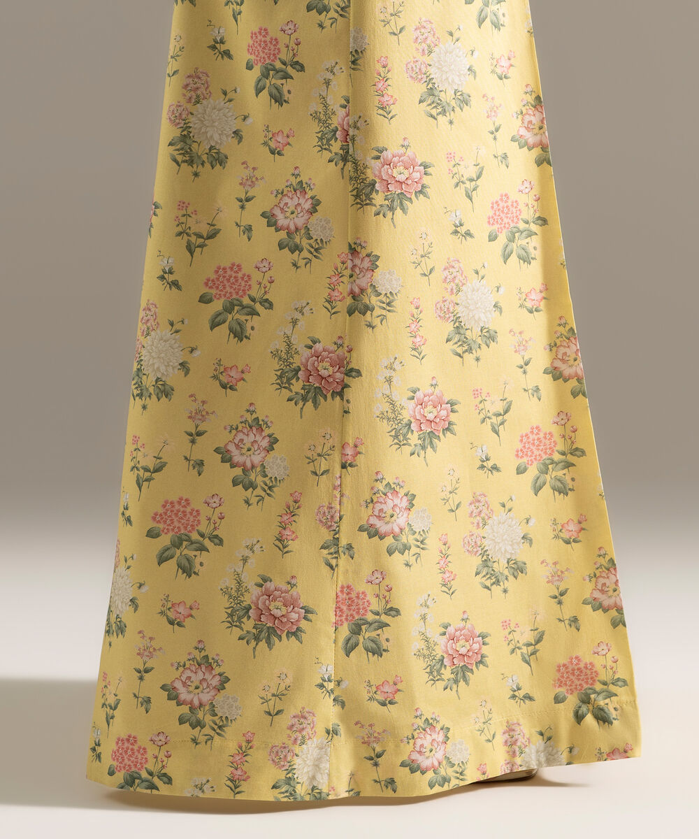 Women's RTW Cambric Printed Lime Yellow Flared Pants