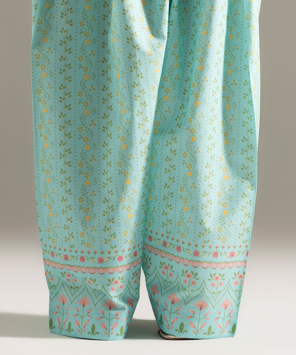 Women's RTW Cambric Printed Turquoise Farshi Shalwar