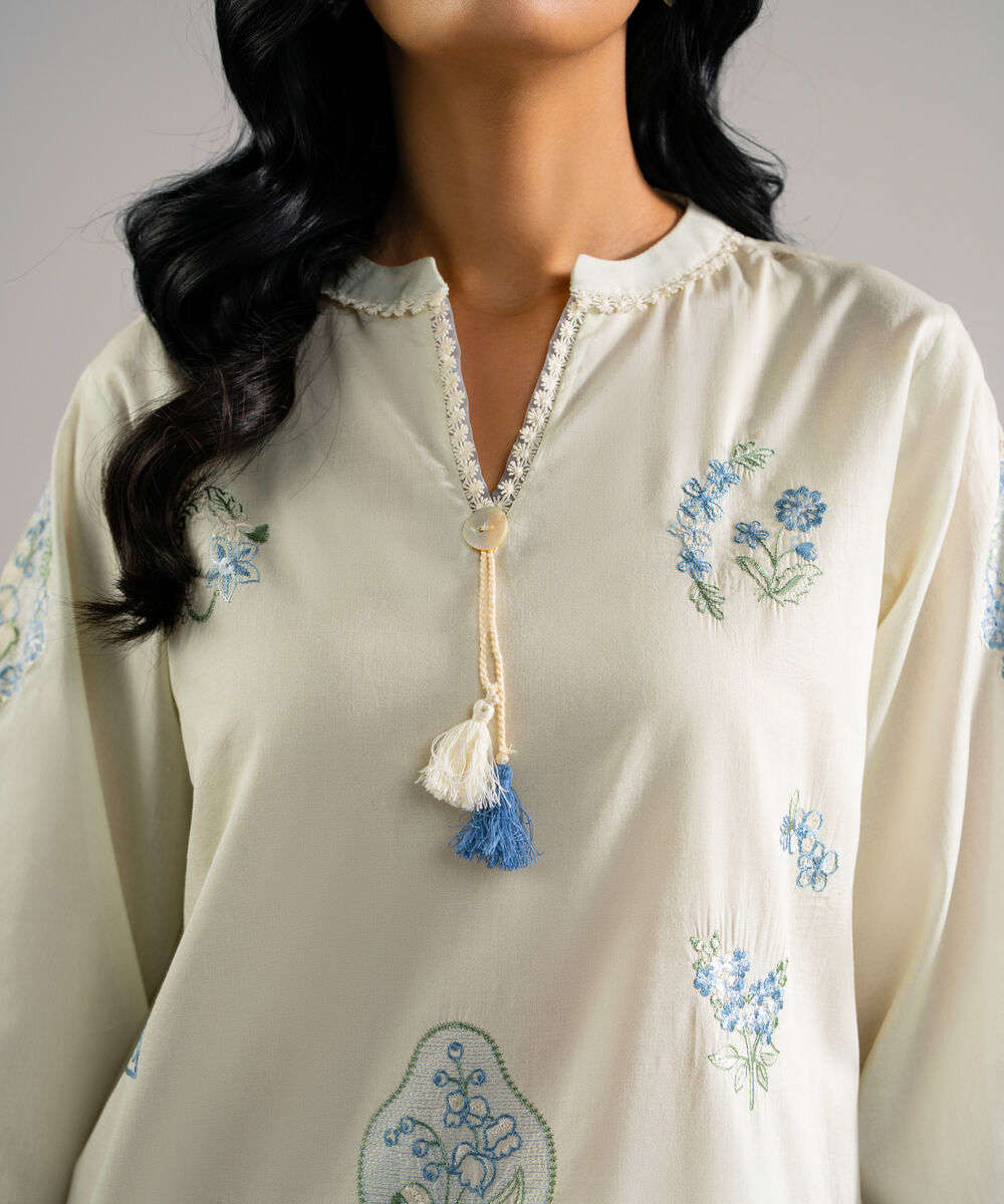 Women's RTW Lawn Embroidered Mint Green Straight Shirt