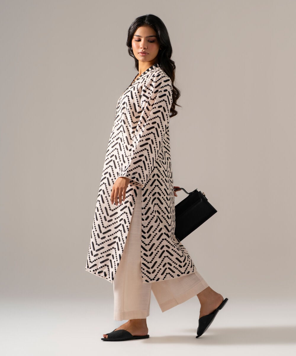 Women's RTW Khaddar Printed Off White Straight Shirt