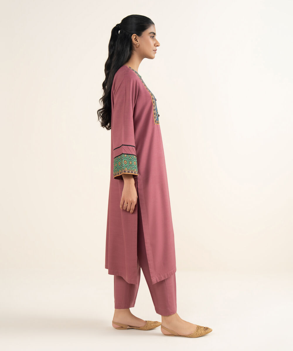 Women's RTW Herringbone Solid Mauve Straight Shirt