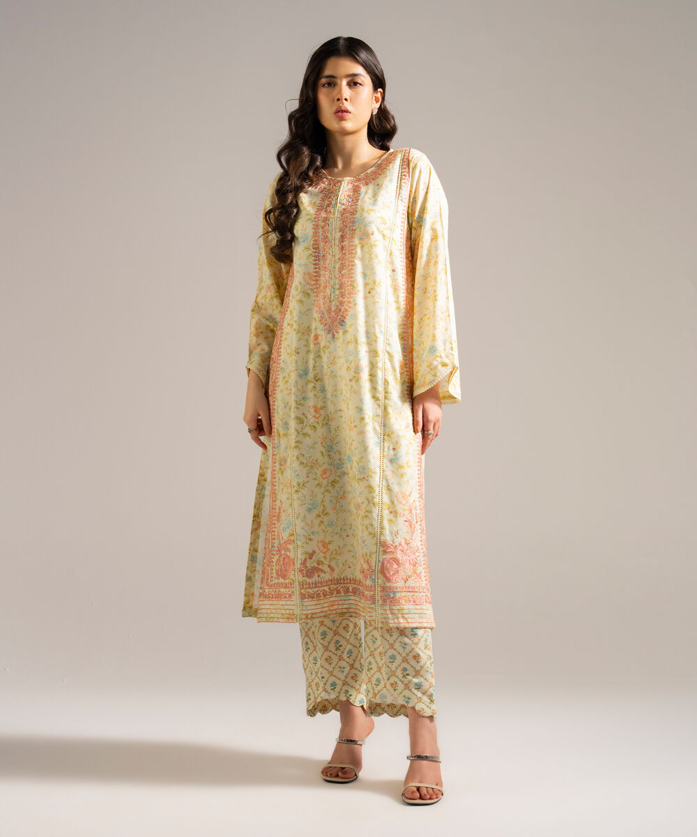Women's RTW Lawn Embroidered Yellow 2 Piece Suit