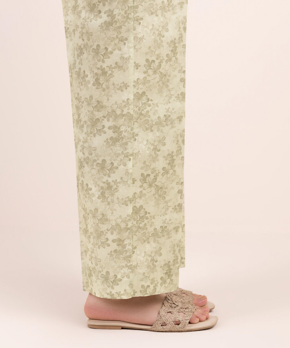 Women's Pret Cambric Green Printed Straight Pants