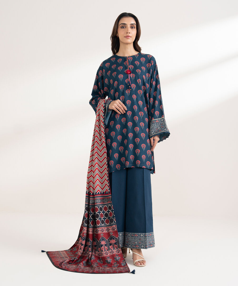 Printed Linen Maroon Dupatta