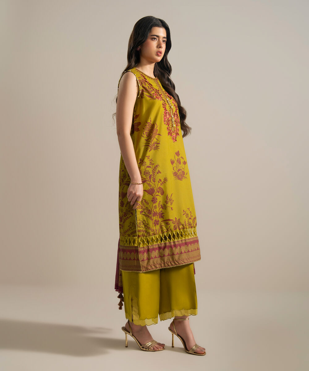 Women's RTW Zari Lawn Embroidered Green 3 Piece Suit