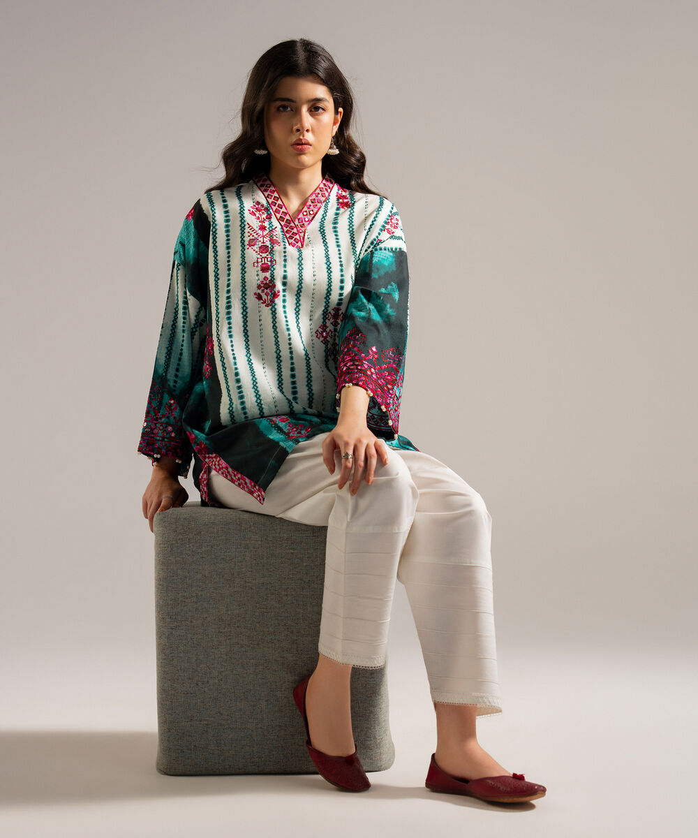 Women's RTW Dobby Embroidered Multi Drop Shoulder Shirt