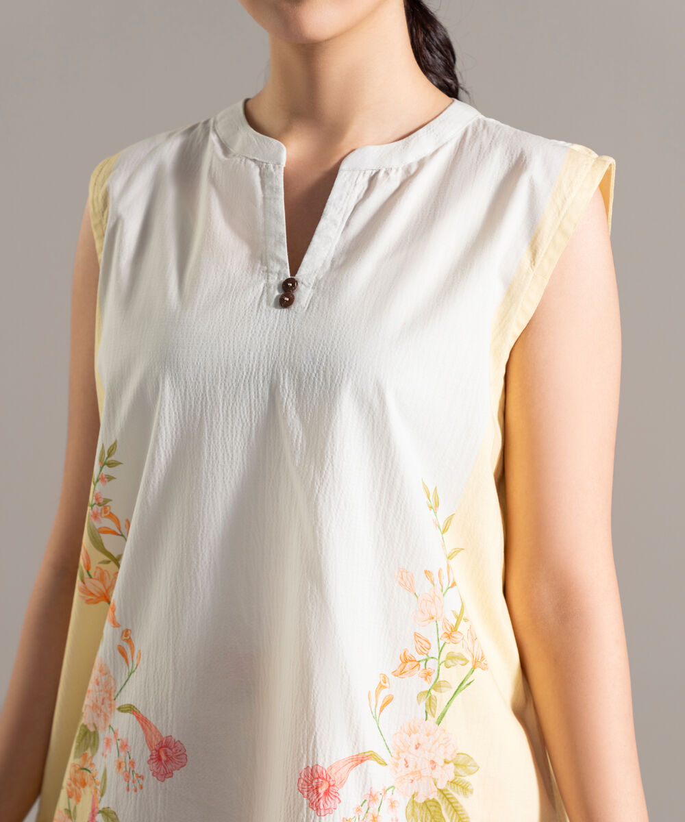 Women's RTW Seersucker Printed Pale Yellow 2 Piece Suit