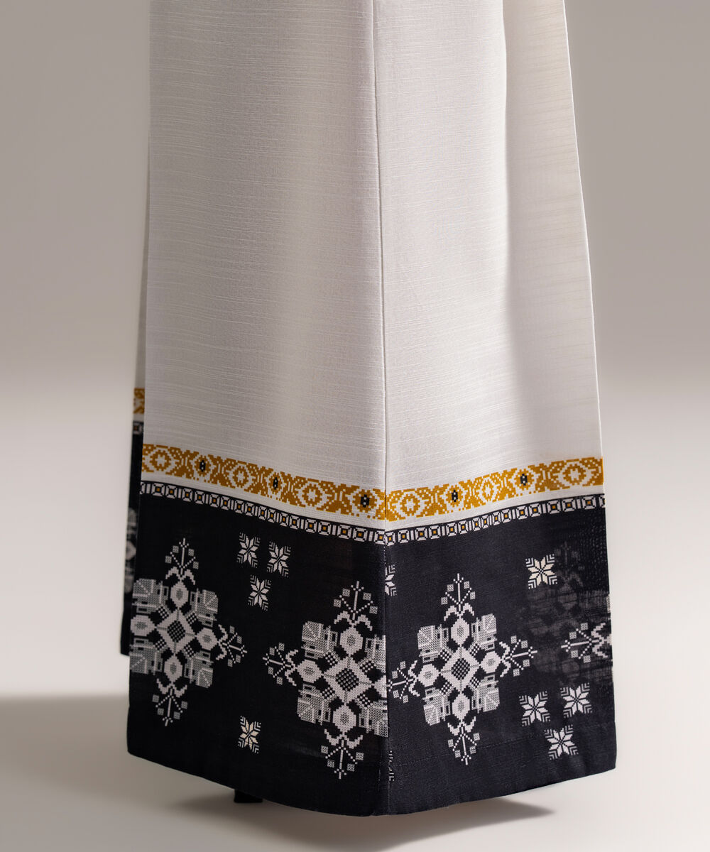 Women's RTW Khaddar Printed Mustard Brown Flared Pants