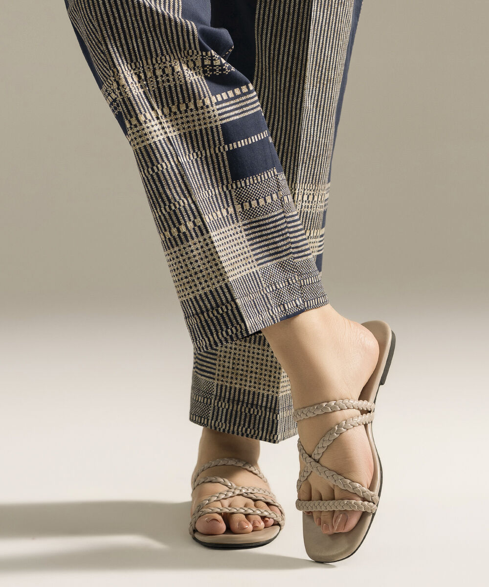 Women's RTW Cambric Printed Dark Blue Straight Pants