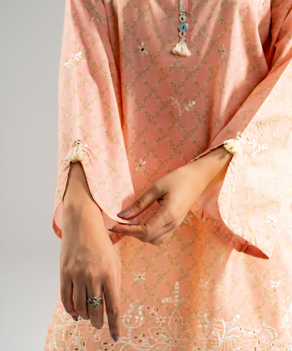 Women's RTW Lawn Embroidered Pink Straight Shirt