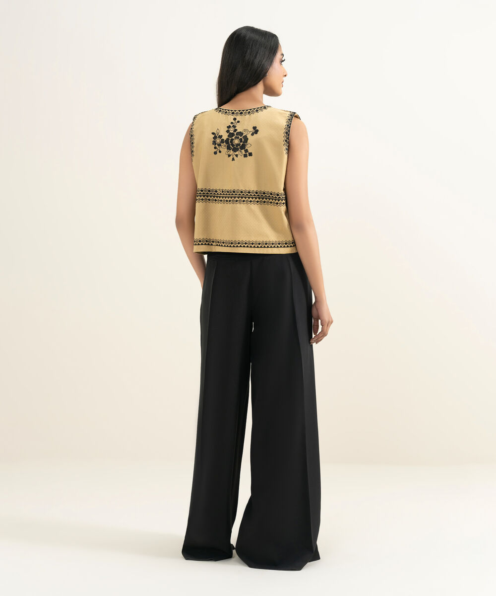 Women's RTW Dobby Embroidered Beige Waistcoat