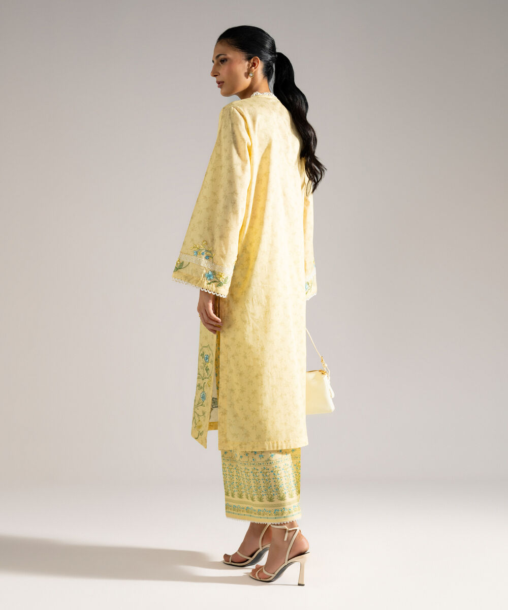 Women's RTW Lawn Embroidered Pale Yellow A-Line Shirt