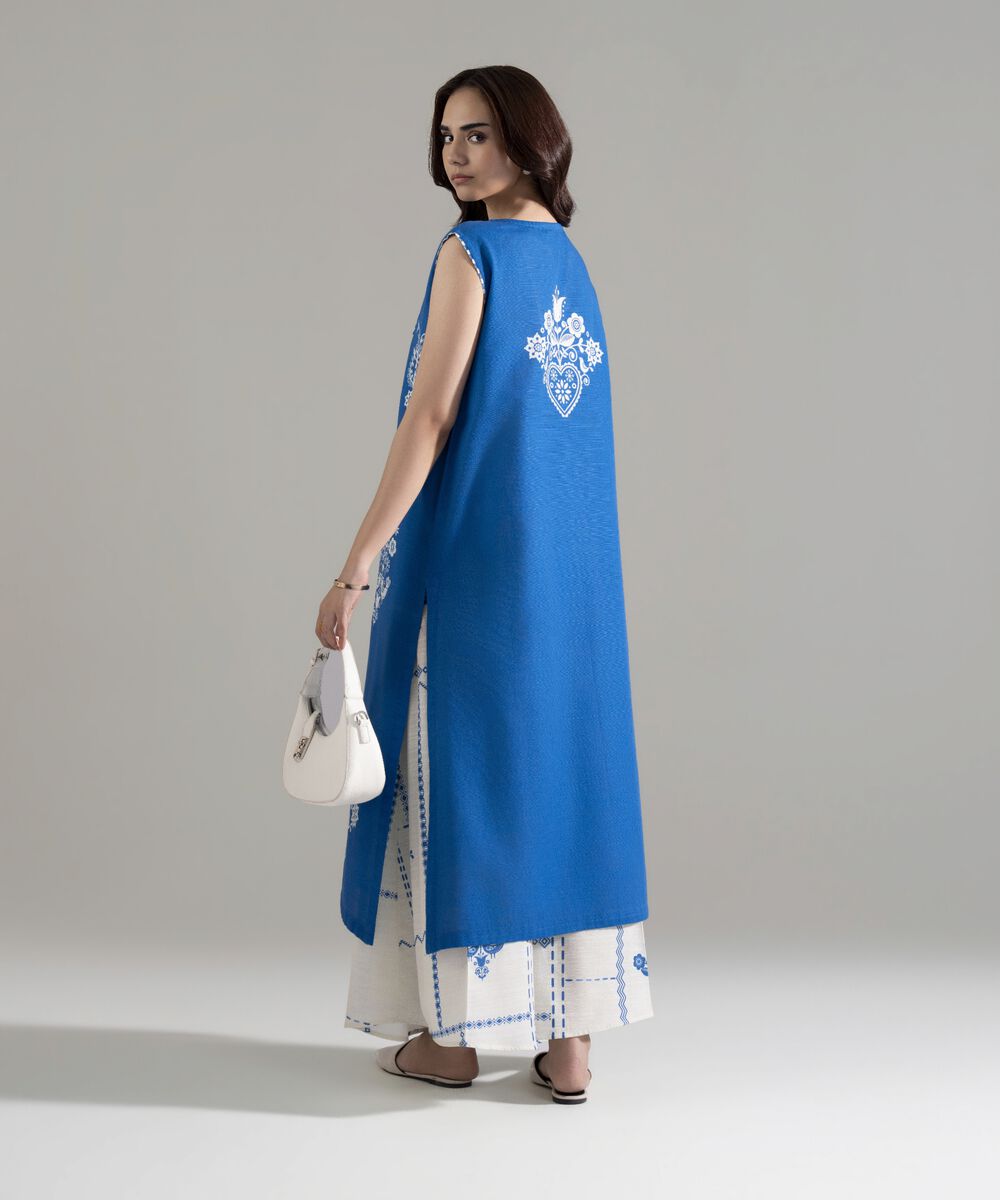 Women's RTW Khaddar Printed Blue A-Line Shirt