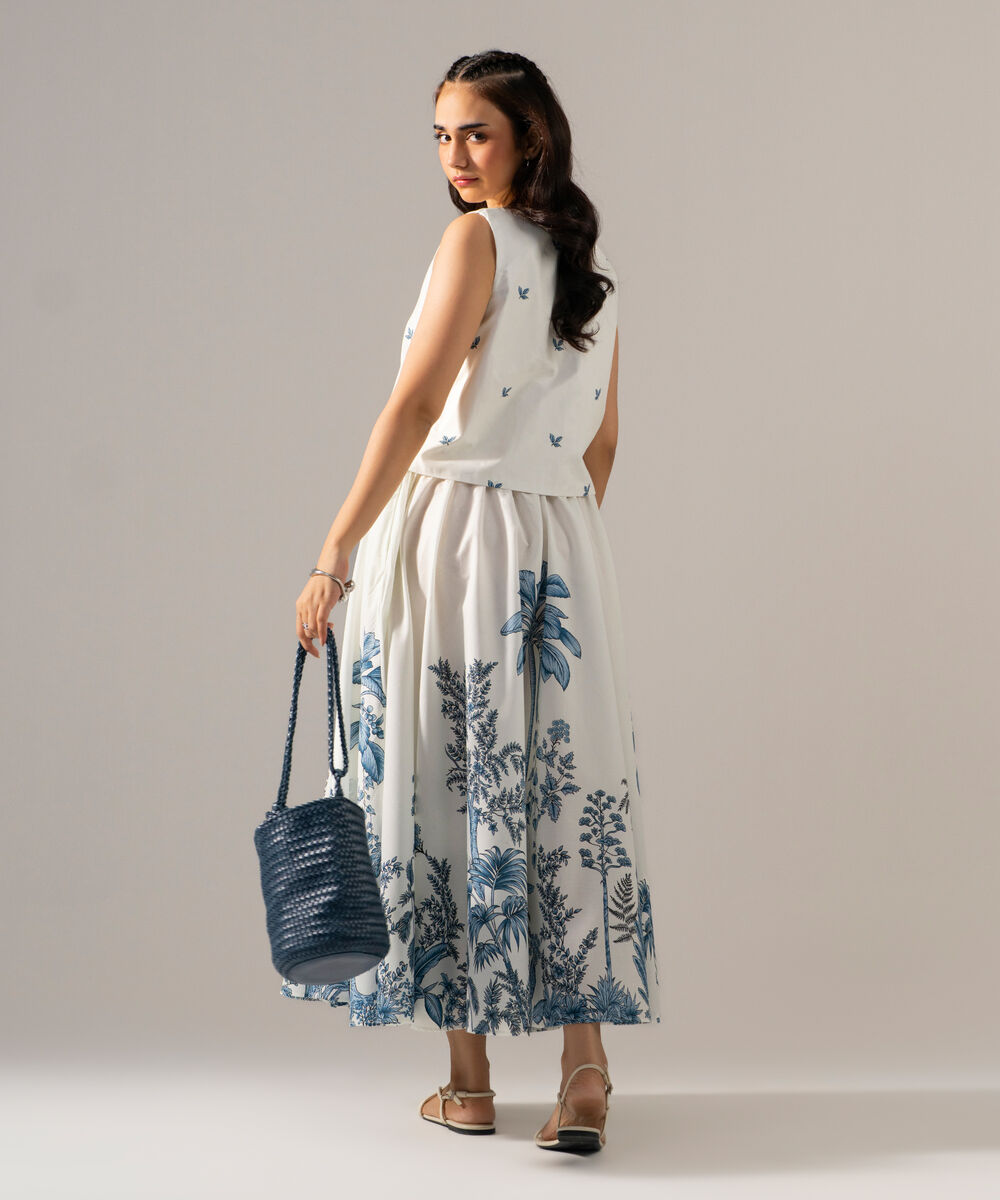 Women's RTW Cambric Printed White Top