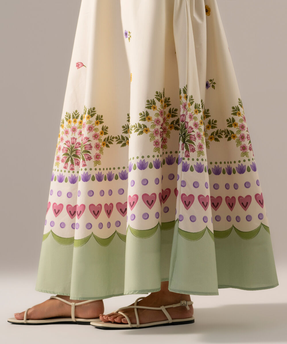 Women's RTW Poplin Printed Off White Skirt