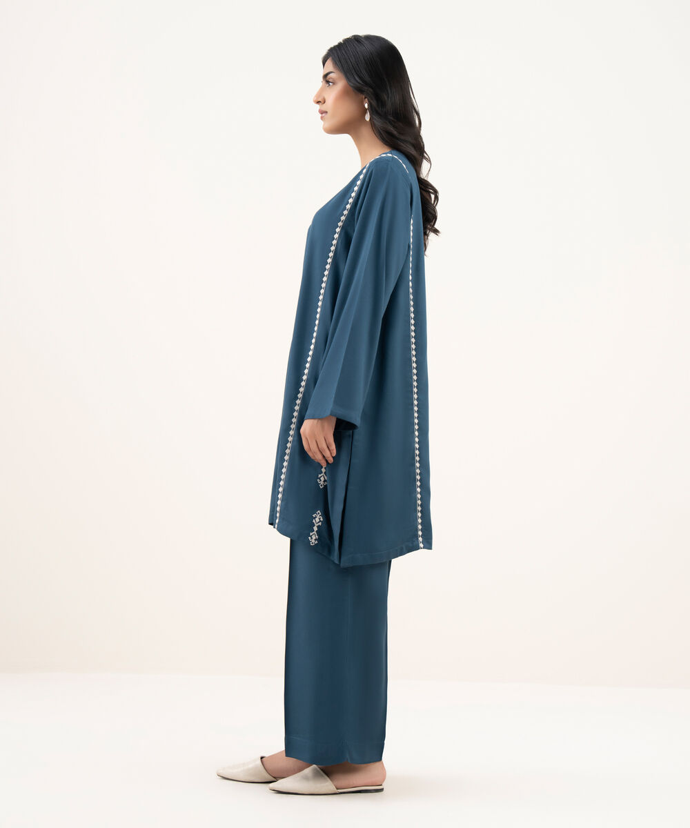 Women's RTW Bedford Embroidered Blue Straight Shirt