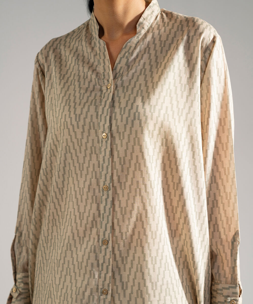 Women's RTW Lawn Printed Beige Straight Shirt