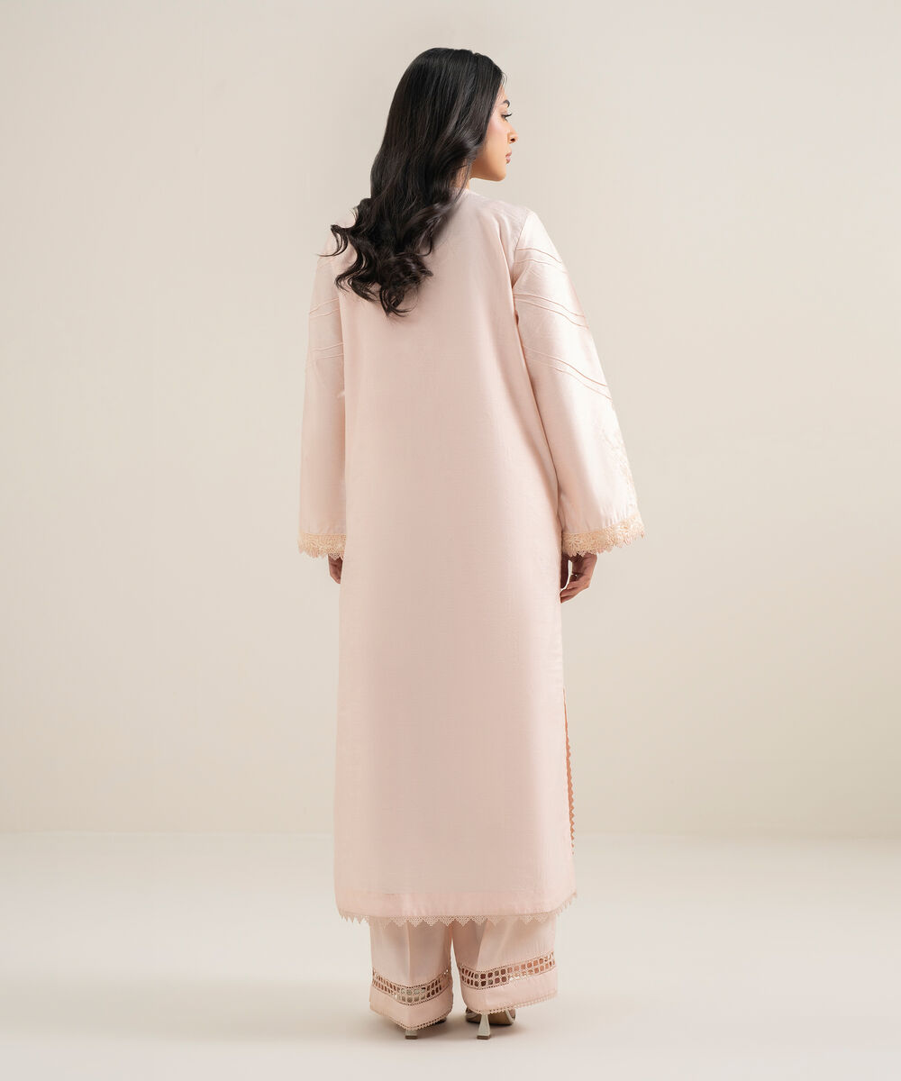 Women's RTW Silk Cotton Net Embroidered Pink 2 Piece Suit