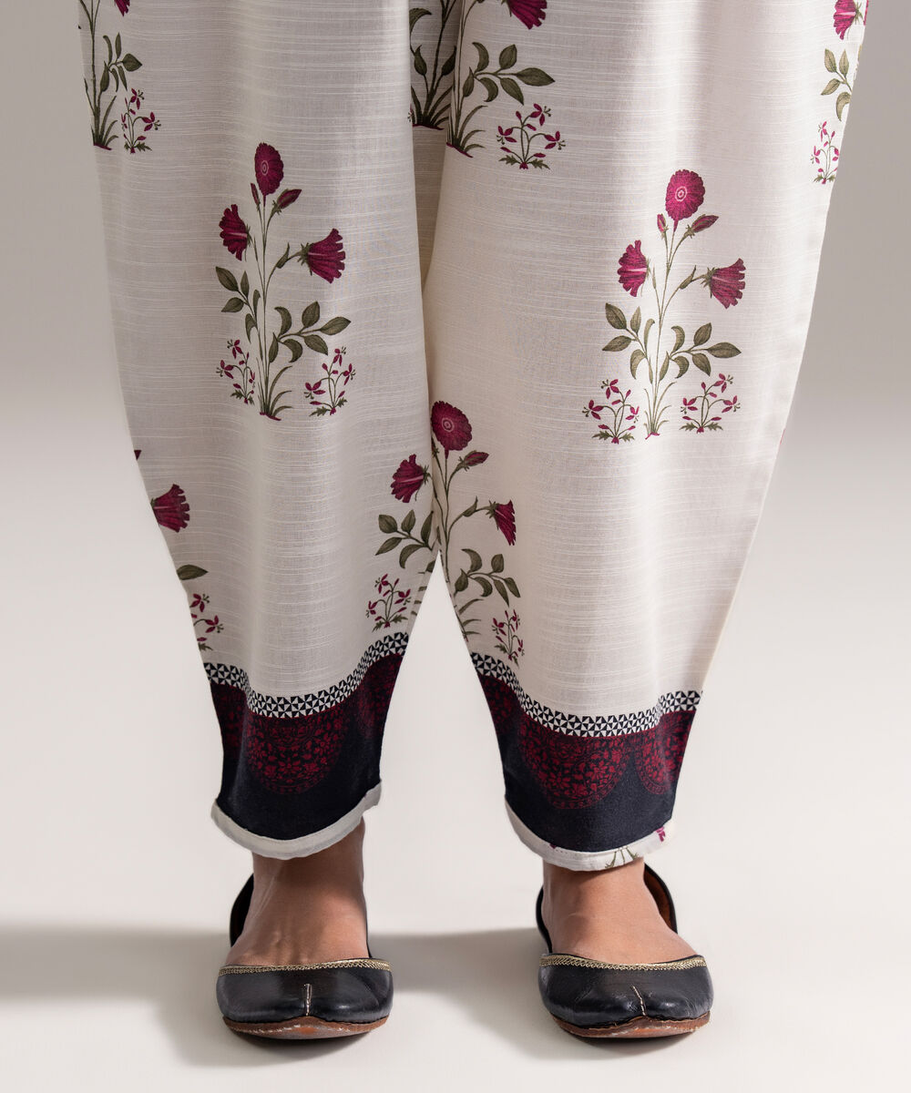 Women's RTW Khaddar Printed White Skinny Shalwar