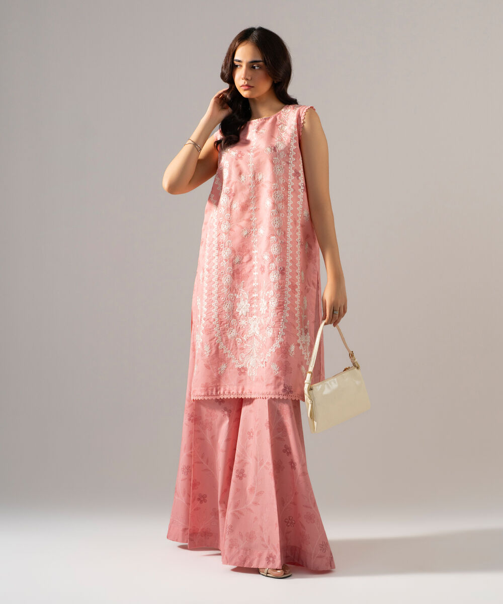Women's RTW Fancy Khaddar Printed Embroidered Pink 2 Piece Suit