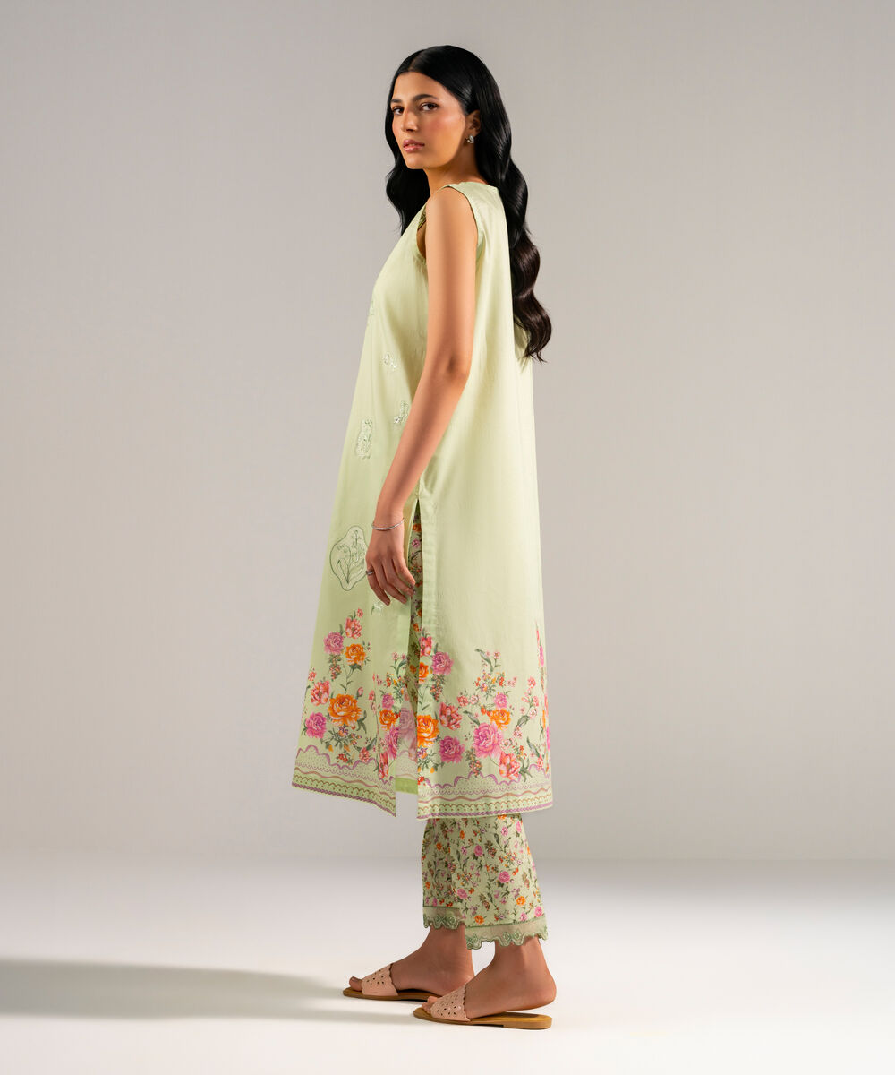 Women's RTW Lawn Embroidered Green Straight Shirt