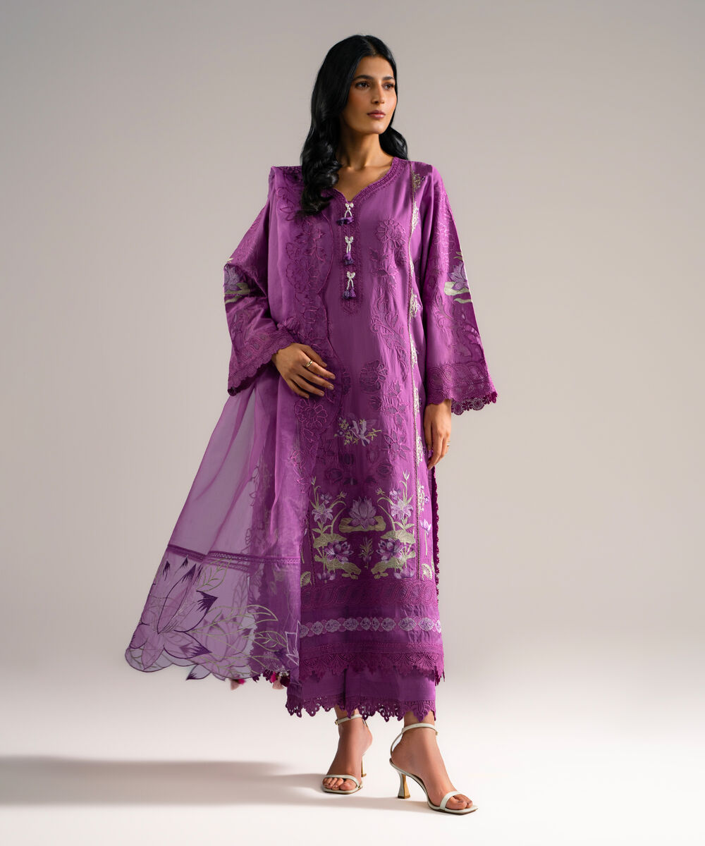 Women's RTW Crosshatch Embroidered Purple 3 Piece Suit