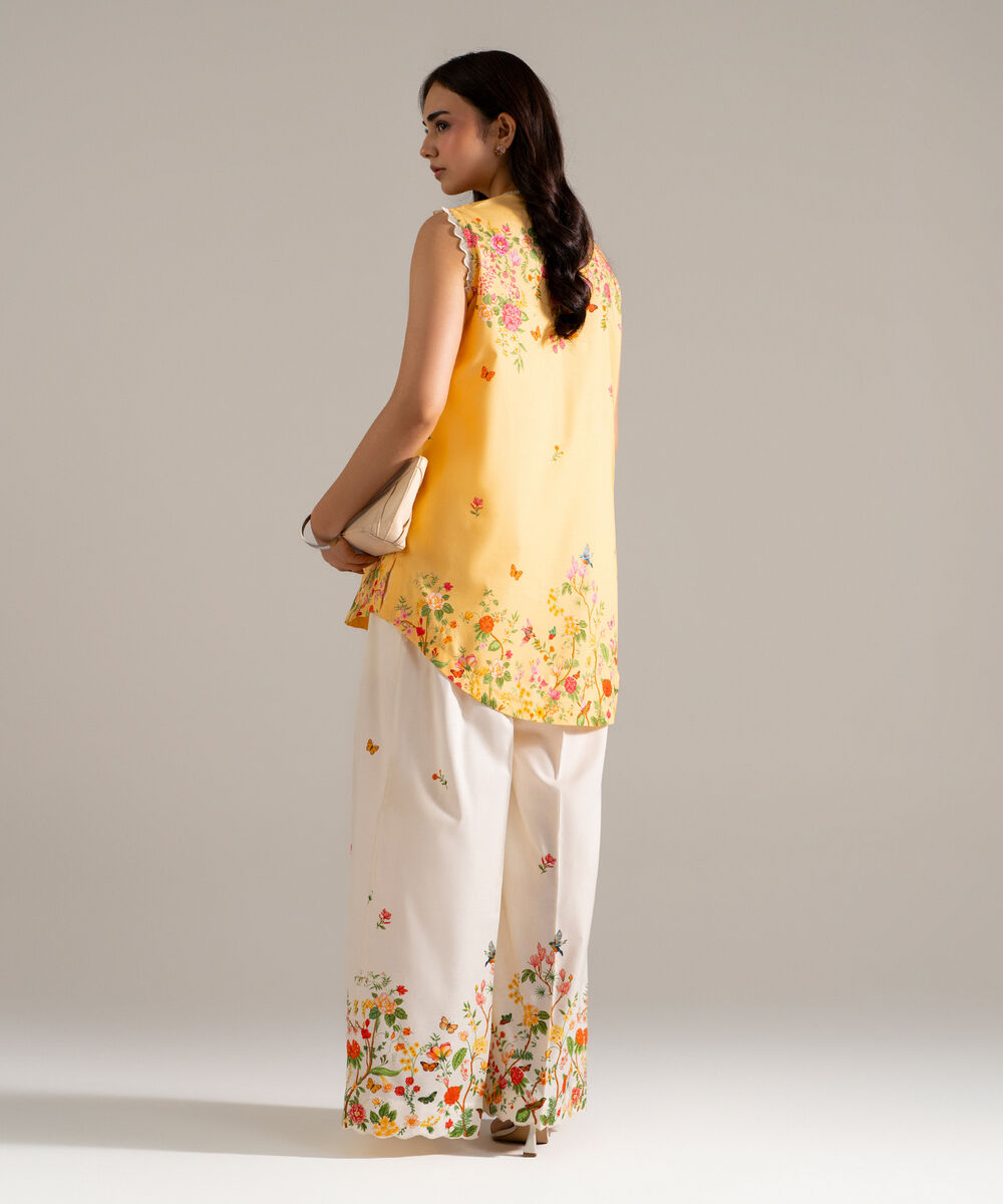 Women's RTW Cotton Viscose Printed Orange 2 Piece Suit